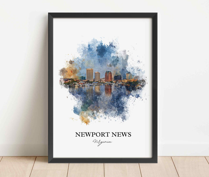 Newport News Wall Art, Virginia Print, Newport News Watercolor Art, Norfolk VA Gift, Travel Print, Travel Poster, Housewarming Gift