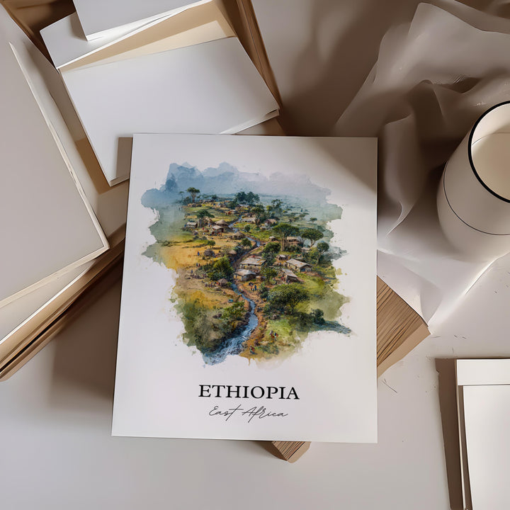 Ethiopia Wall Art, Ethiopia Country Print, Ethiopia Watercolor Art, Ethiopia Gift, Travel Print, Travel Poster, Housewarming Gift