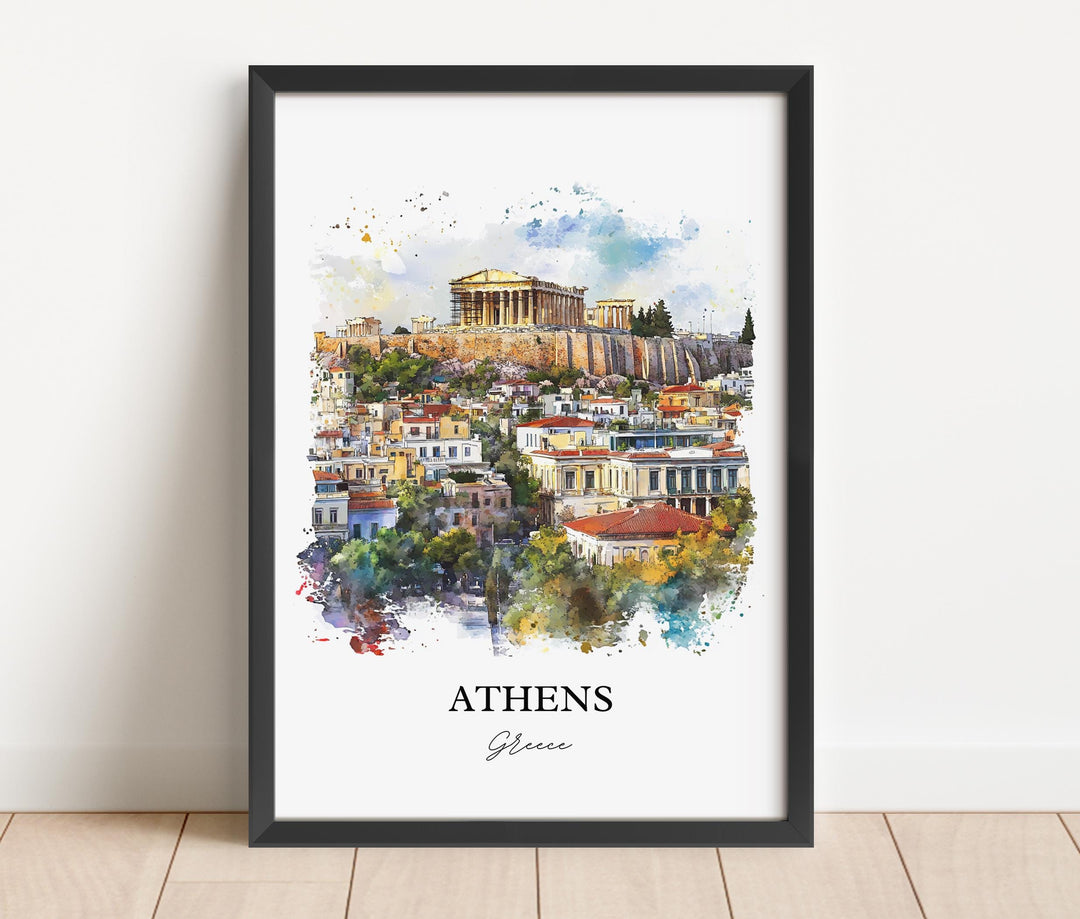 Athens Greece Wall Art, Athens Greece Print, Greece Watercolor Art, Athens Greece Gift, Travel Print, Travel Poster, Housewarming Gift