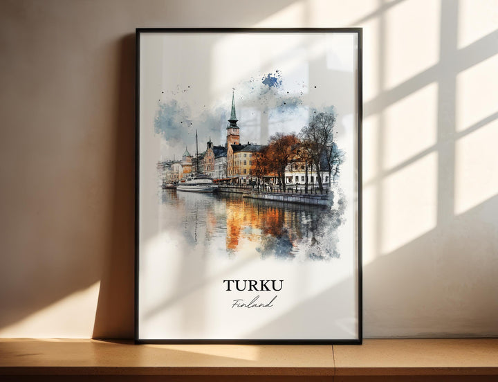 Turku Wall Art, Turku Print, Finland Watercolor Art, Turku Finland Gift, Aura River Travel Print, Travel Poster, Housewarming Gift