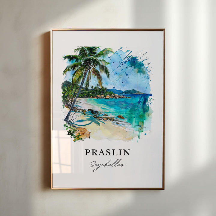 Praslin Seychelles Art, Praslin Print, Seychelles Watercolor Art, Seychelles Beach Gift,