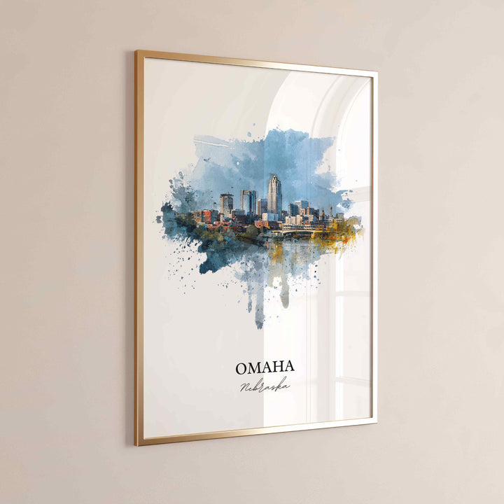 Omaha Nebraska Wall Art, Omaha Print, Nebraska Watercolor Art, Omaha NE Skyline Gift, Travel Print, Travel Poster, Housewarming Gift
