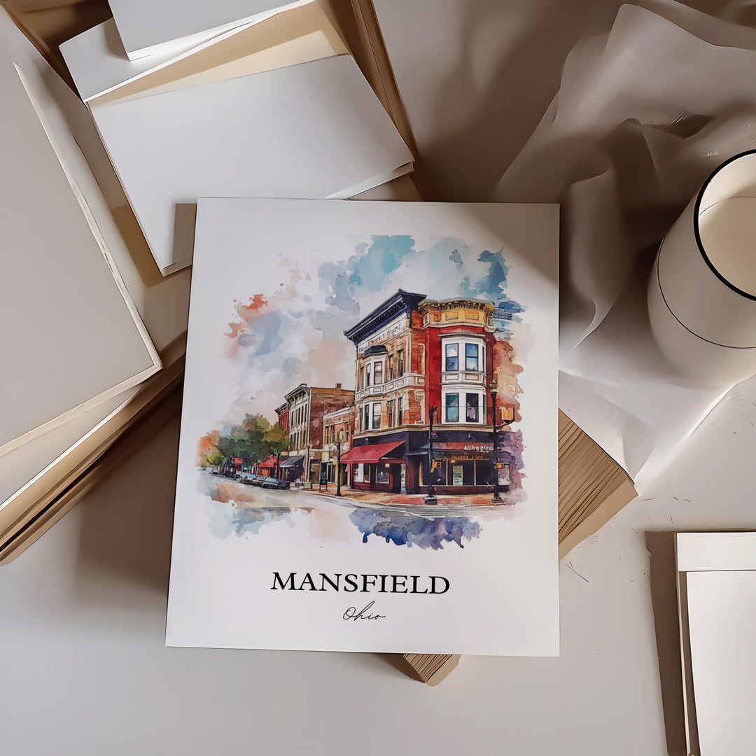 Mansfield OH Wall Art, Richland County Print, Ohio Watercolor Art, Mansfield Ohio Gift, Travel Print, Travel Poster, Housewarming Gift