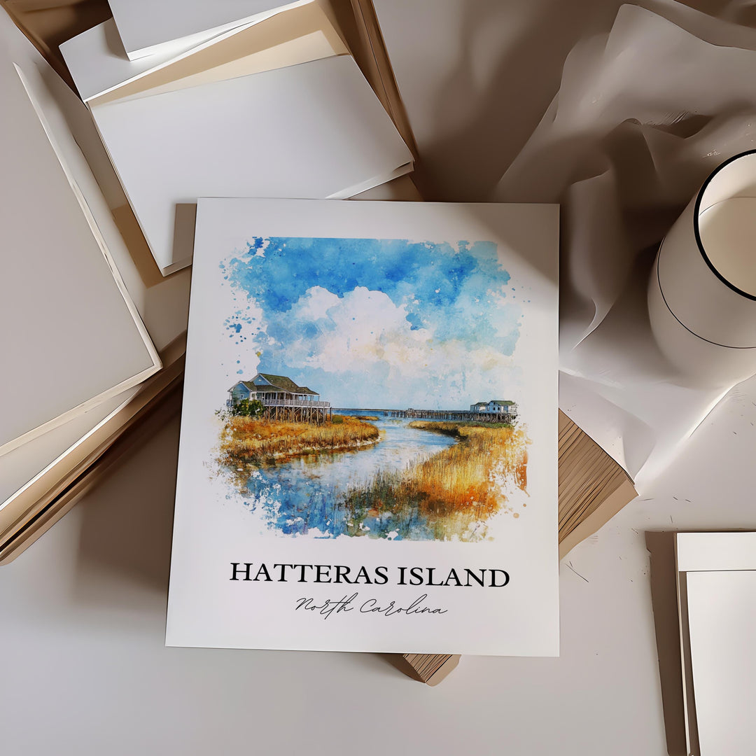Hatteras Island NC Wall Art, Dare County Print, NC Watercolor Art, Hatteras Island Gift, Travel Print, Travel Poster, Housewarming Gift