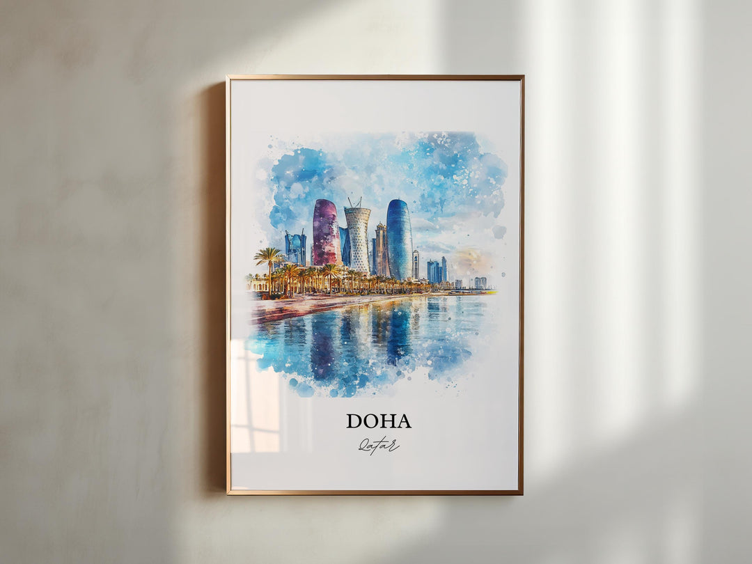 Doha Qatar Wall Art, Qatar Print, Doha Watercolor Art, Doha Qatar Gift, Travel Print, Travel Poster, Housewarming Gift