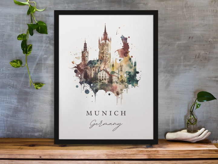 Munich Germany watercolor art - Germany, Munich poster, Munich Wedding gift, Birthday present, Custom Text, Personalised Gift