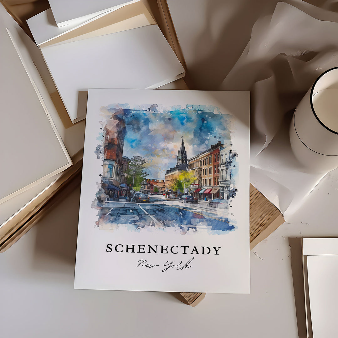 Schenectady Wall Art, Schenectady Print, Schenectady NY Watercolor, Schenectady Gift,