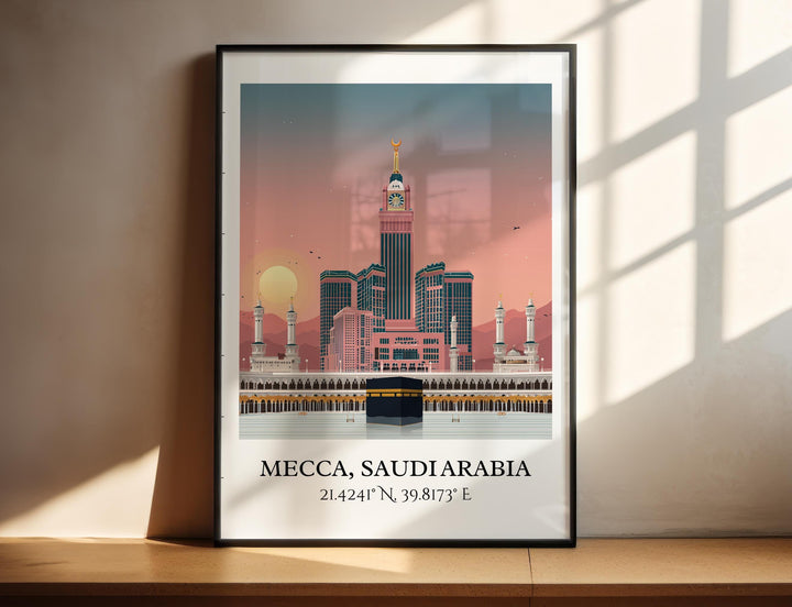 Mecca Saudi Arabia Art, Mecca Retro Travel Art, Mecca Home Decor, Mecca Gift, Saudi Arabia Travel Art, Travel Prints, Housewarming Gift
