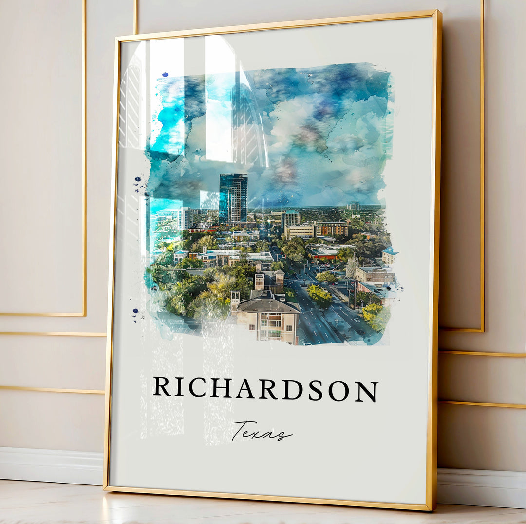 Richardson TX Wall Art, Richardson Print, Richardson Watercolor Art, Richardson Texas Gift,