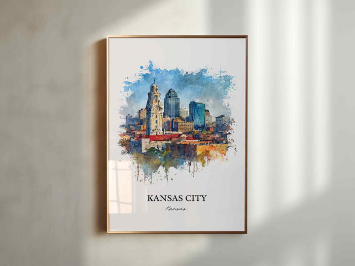 Kansas City Wall Art, Missouri Print, KC Watercolor Art, Kansas City Skyline Gift, Travel Print, Travel Poster, Housewarming Gift