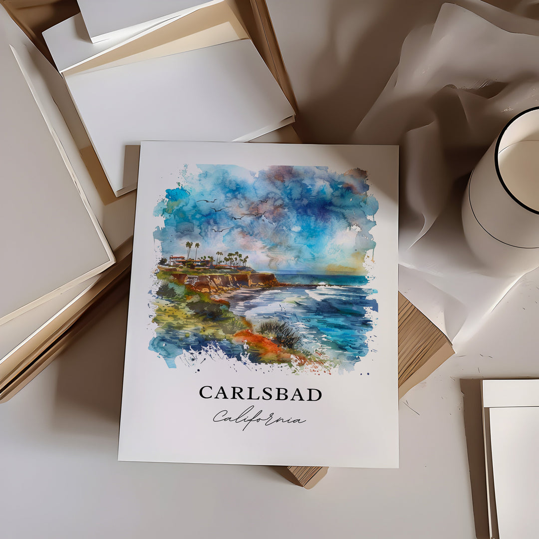 Carlsbad CA Wall Art, Carlsbad Print, San Diego Watercolor, Carlsbad California Gift,