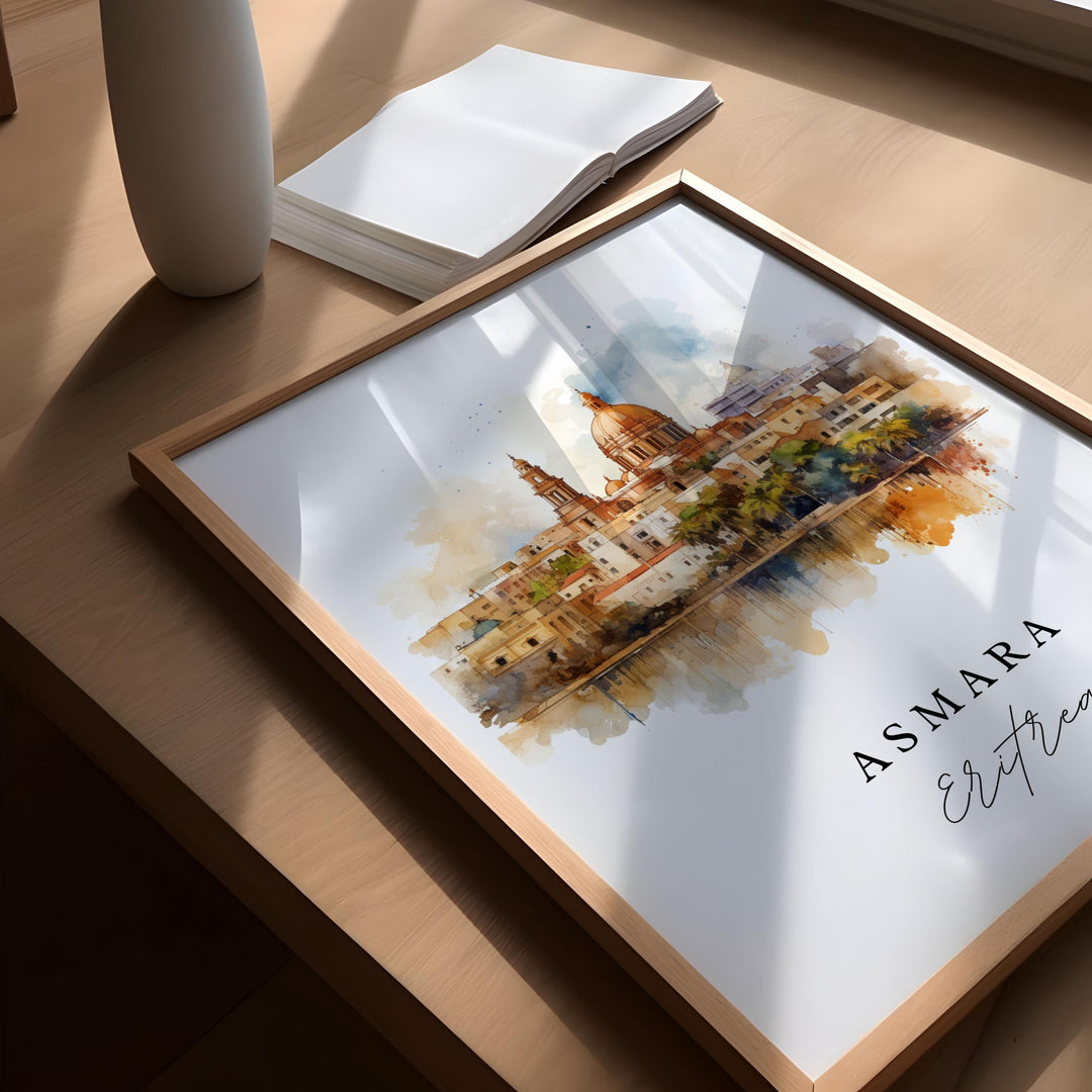 Asmara Wall Art, Asmara Print, Asmara Watercolor Art, Asmara Eritrea Gift, Eritrea Travel Poster, Housewarming Gift