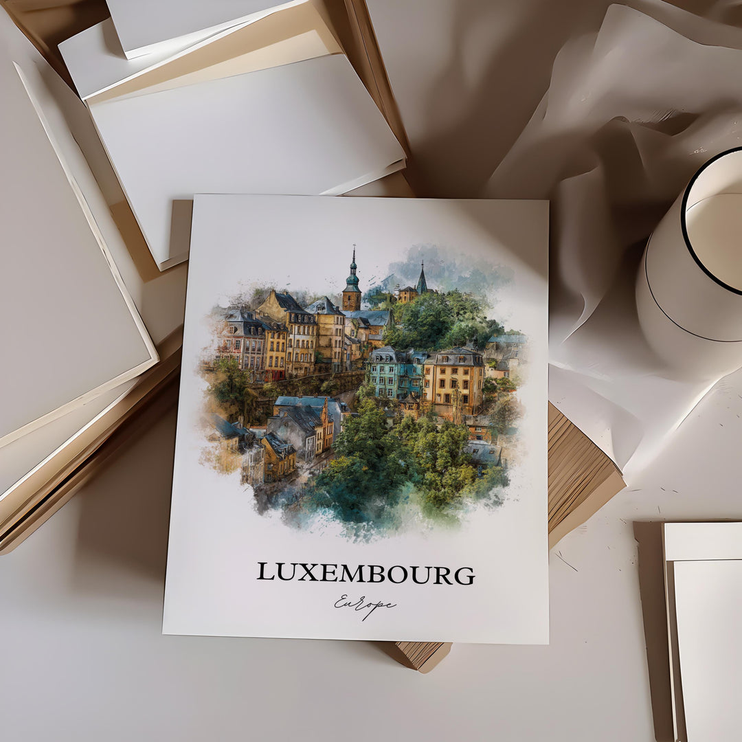 Luxembourg Wall Art, Luxembourg Print, Luxembourg Watercolor Art, Europe Gift, Travel Print, Travel Poster, Housewarming Gift