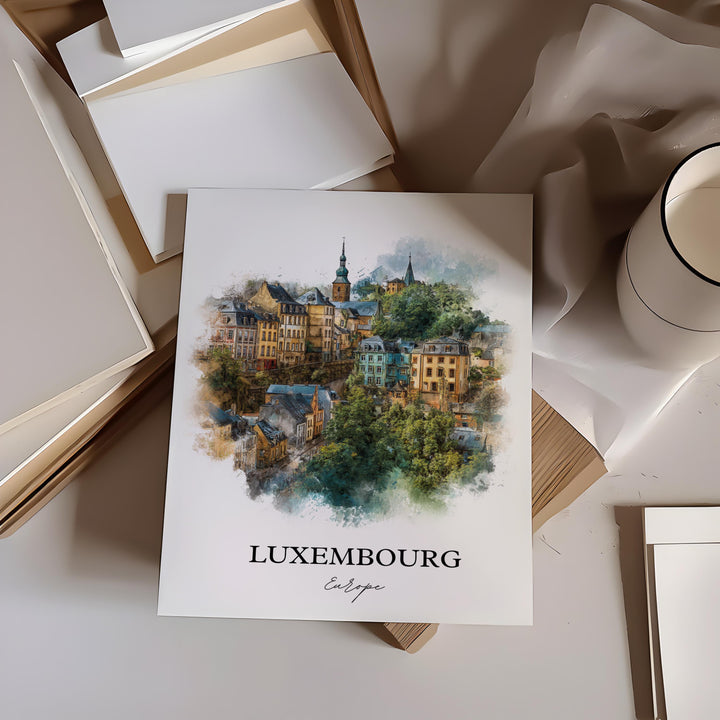Luxembourg Wall Art, Luxembourg Print, Luxembourg Watercolor Art, Europe Gift, Travel Print, Travel Poster, Housewarming Gift