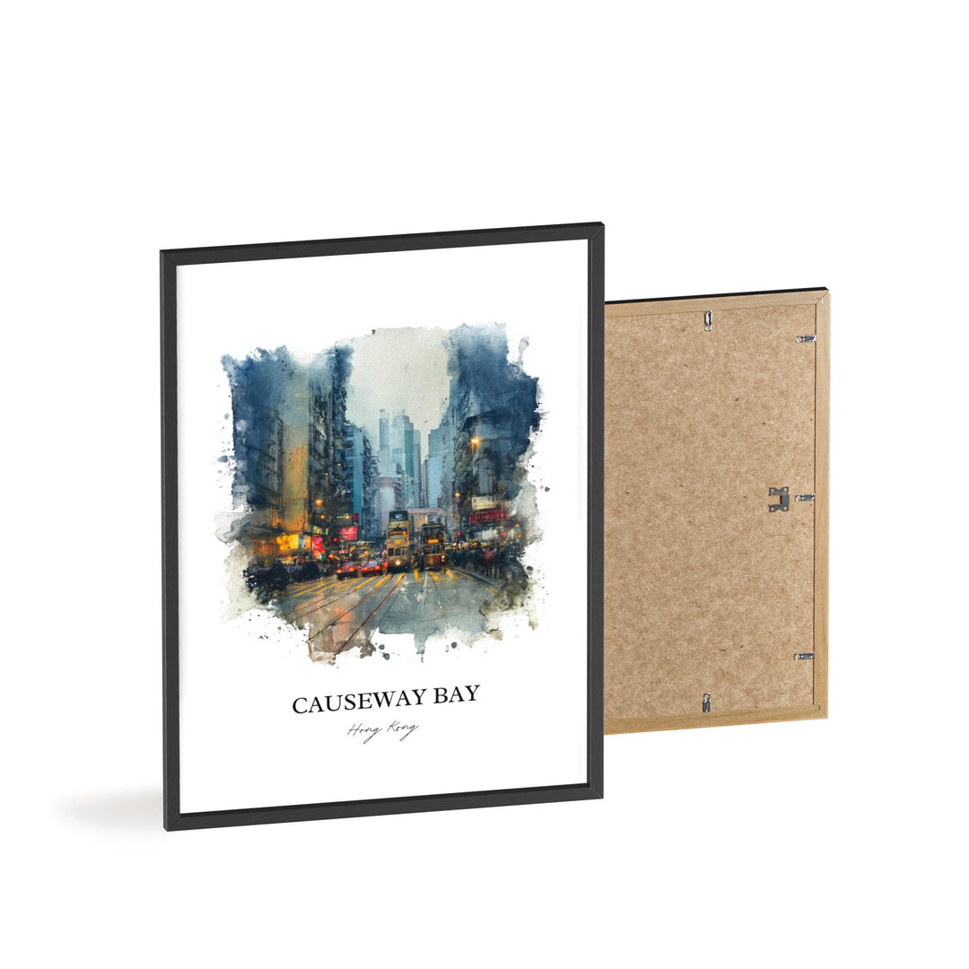 Causeway Bay Wall Art, Hong Kong Print, Hong Kong Watercolor Art, HK China Gift, Causeway Bay Print, Travel Poster, Housewarming Gift