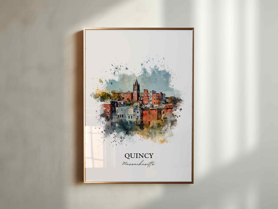 Quincy MA Wall Art, Quincy Print, Quincy Watercolor Art, Norfolk County MA Gift, Travel Print, Travel Poster, Housewarming Gift