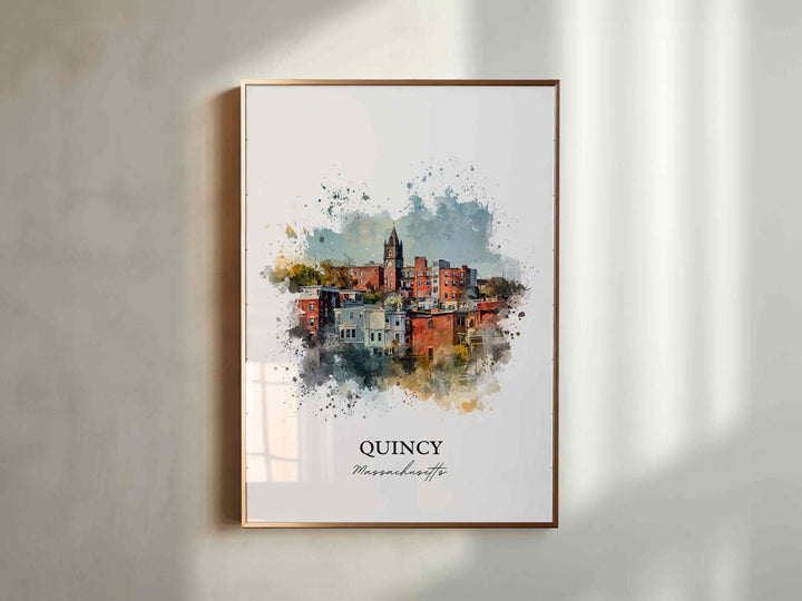 Quincy MA Wall Art, Quincy Print, Quincy Watercolor Art, Norfolk County MA Gift, Travel Print, Travel Poster, Housewarming Gift