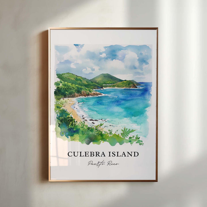 Culebra Island Art, Culebra Island Print, Culebra Island PR Watercolor, Flamenco Beach Gift,