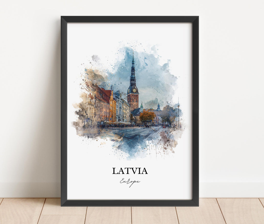 Latvia Wall Art, Latvia Print, Latvia Watercolor Art, Latvia Country Gift, Travel Print, Travel Poster, Housewarming Gift