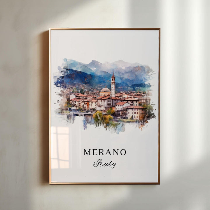 Merano traditional travel art - Italy, Merano poster, Wedding gift, Birthday present, Custom Text, Personalised Gift