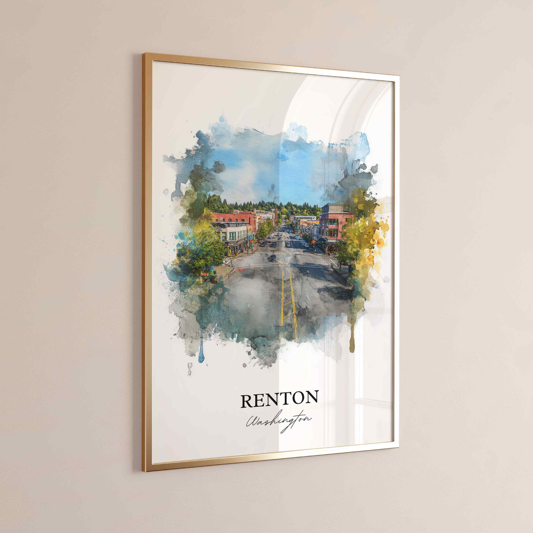 Renton WA Wall Art, Renton Print, Renton Watercolor Art, Renton Washington Gift, Travel Print, Travel Poster, Housewarming Gift