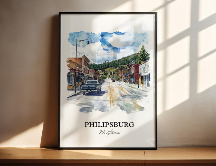 Philipsburg MT Wall Art, Philipsburg Print, Montana Watercolor Art, Granite County MT Gift, Travel Print, Travel Poster, Housewarming Gift