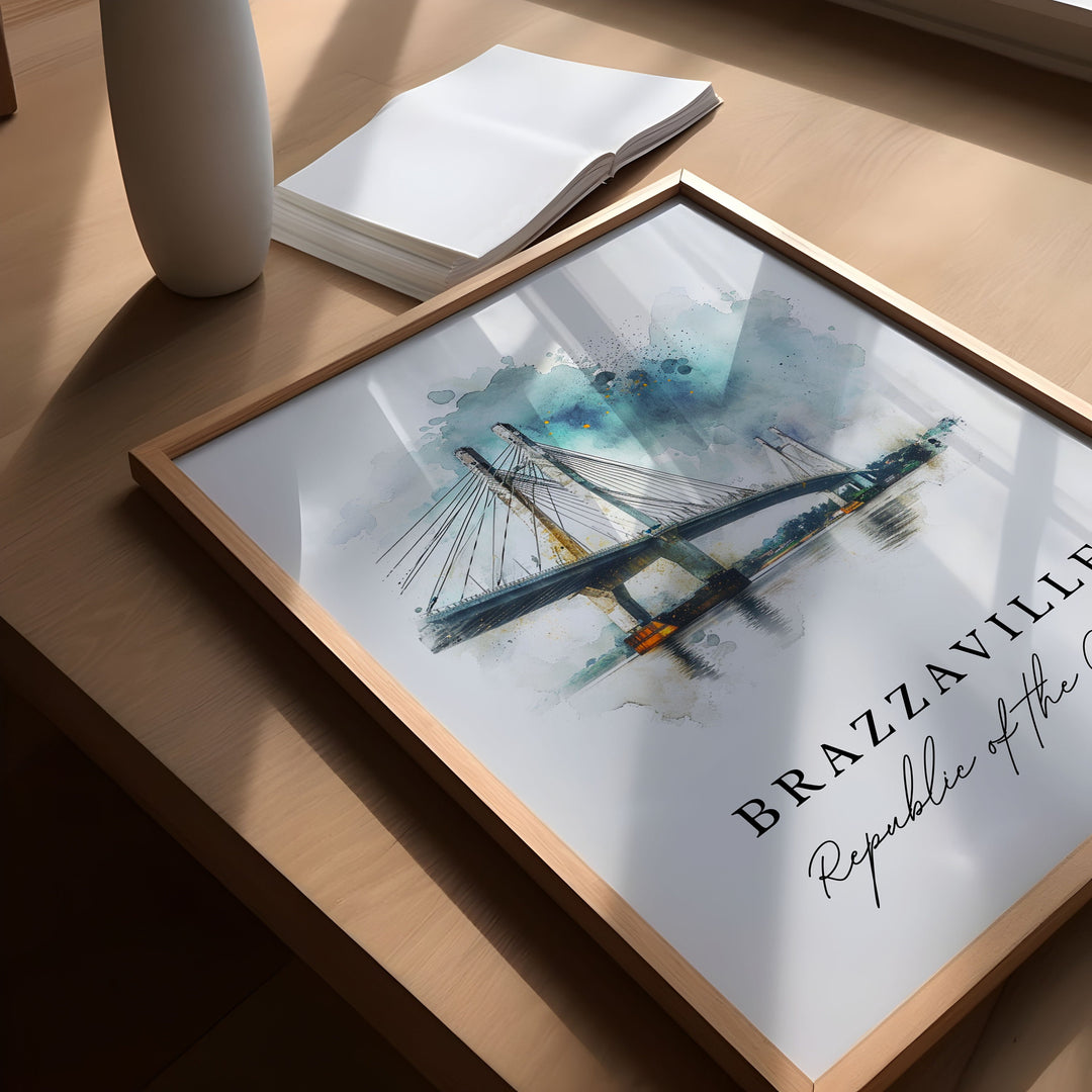 Brazzaville watercolor travel art - Republic of the Congo, Brazzaville print, Wedding gift, Birthday present, Custom Text, Perfect Gift