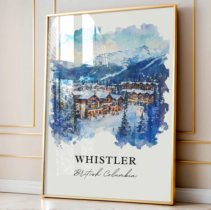 Whistler BC Wall Art, Whistler Village Print, Whistler Ski Watercolor, Vancouver Ski Gift, Travel Print, Travel Poster, Housewarming Gift