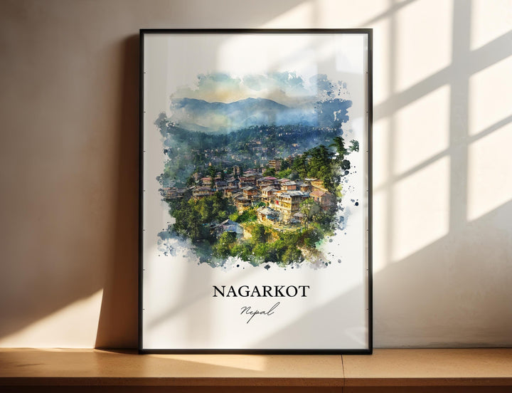 Nagarkot Wall Art, Kathmandu Valley Print, Nepal Watercolor Art, Nagarkot Gift, Travel Print, Travel Poster, Housewarming Gift