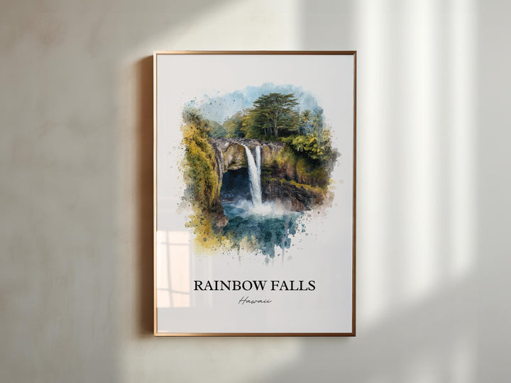 Rainbow Falls Wall Art, Hilo Print, Hilo Hawaii Watercolor Art, Rainbow Falls Gift, Travel Print, Travel Poster, Housewarming Gift