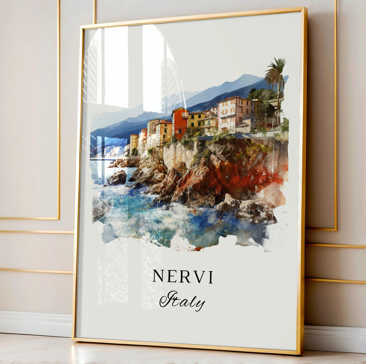 Nervi traditional travel art - Italy, Nervi poster, Wedding gift, Birthday present, Custom Text, Personalised Gift