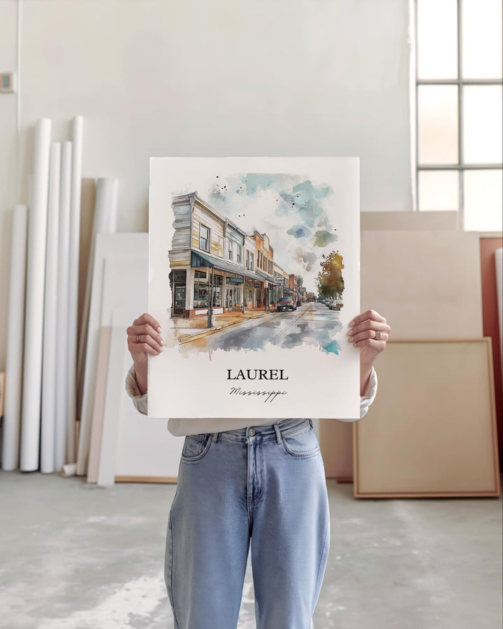 Laurel MS Wall Art, Jones County Print, Mississippi Watercolor Art, Laurel Mississippi Gift, Travel Print, Travel Poster, Housewarming Gift