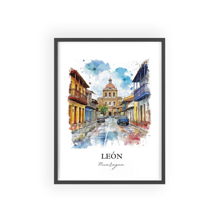 León Nicaragua Wall Art, León Print, Nicaragua Watercolor Art, Managua Gift, Travel Print, Travel Poster, Housewarming Gift
