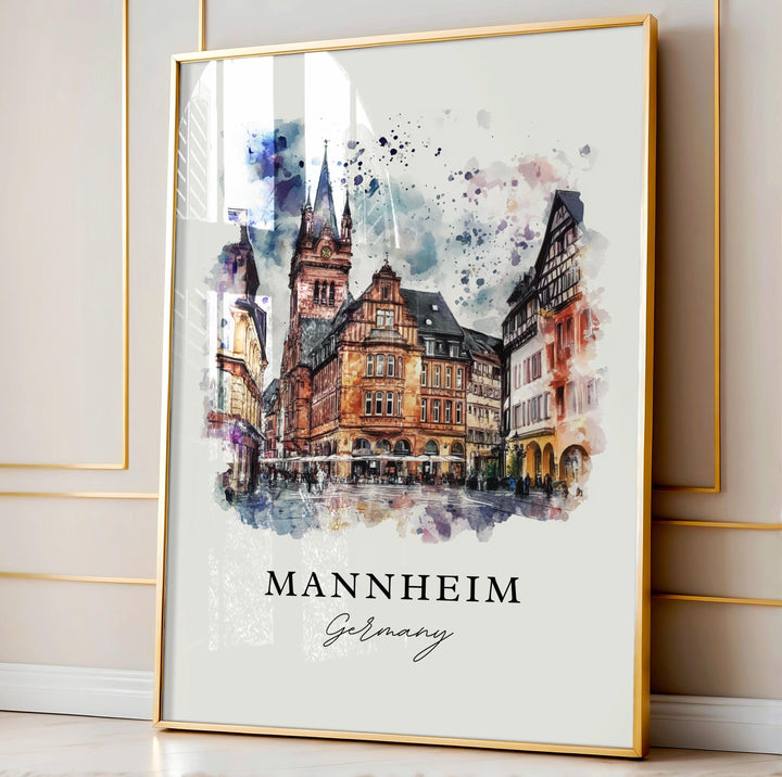 Mannheim Germany Wall Art, Mannheim Print, Karlsruhe Watercolor Art, Mannheim Gift, Travel Poster, Housewarming Gift