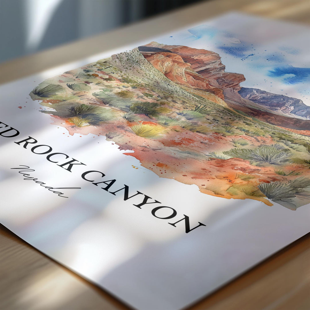 Red Rock Canyon NV Wall Art, Clark County, Print, Nevada Watercolor, Red Rock Canyon Gift, Travel Print, Travel Poster, Housewarming Gift