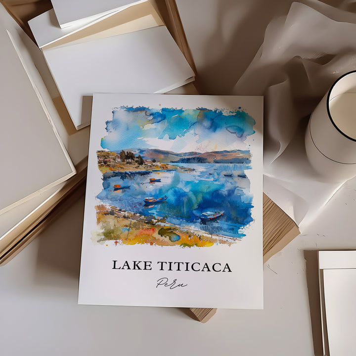 Lake Titicaca Wall Art, Lake Titicaca Peru Print, Lake Titicaca Watercolor, Titicaca Gift,