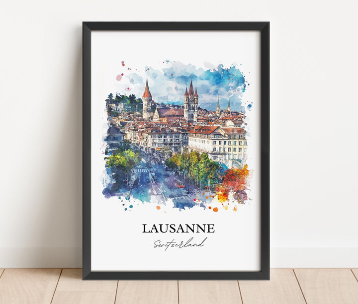 Lausanne Wall Art, Lausanne Print, Switzerland Watercolor Art, Lausanne Switzerland Gift, Travel Print, Travel Poster, Housewarming Gift