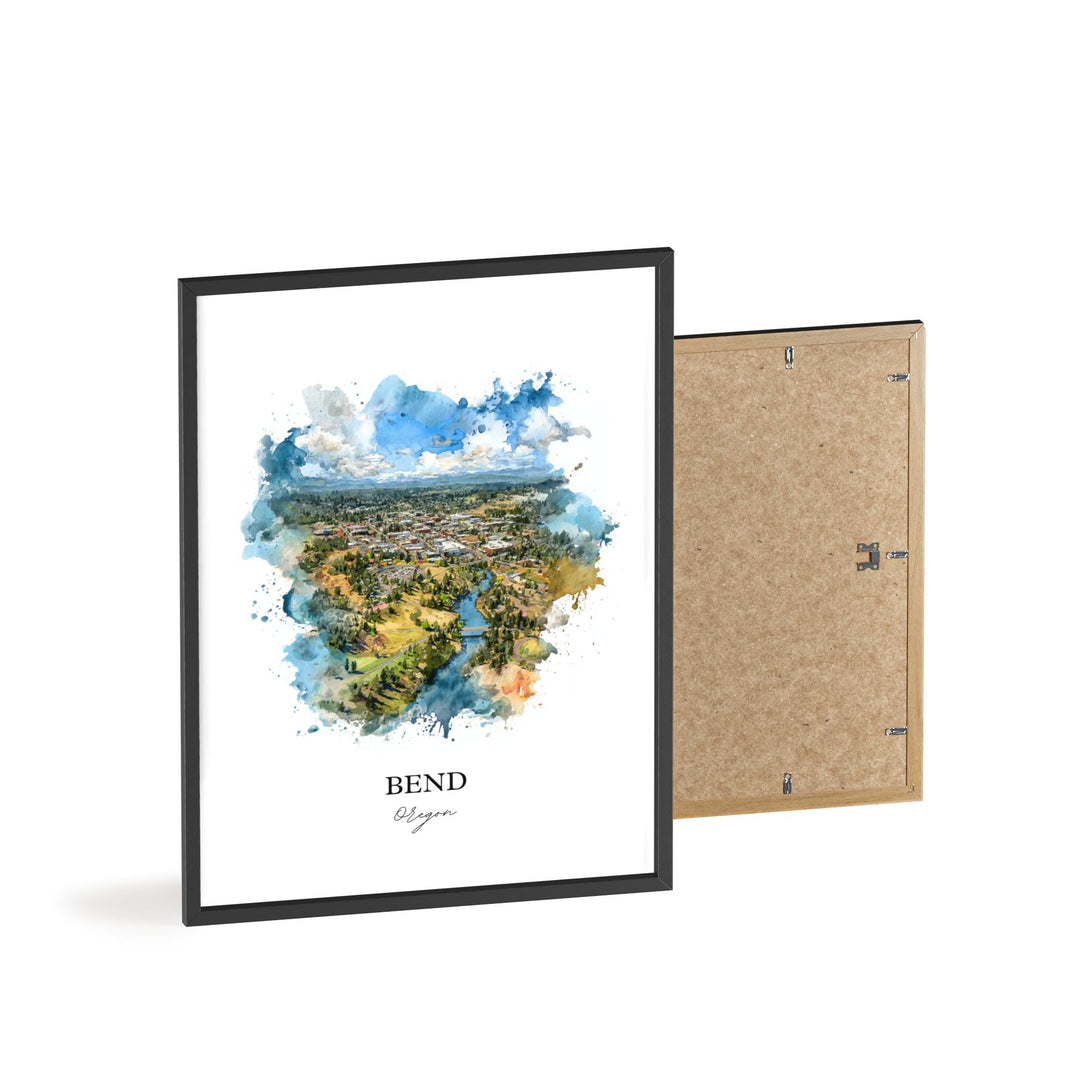 Bend, Oregon Wall Art, Bend Print, Bend OR Watercolor Art, Bend Oregon Gift, Travel Print, Travel Poster, Housewarming Gift