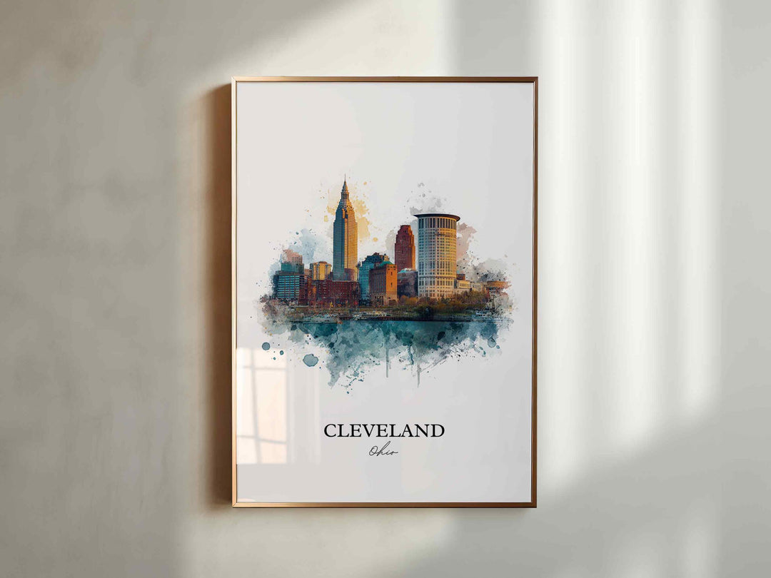 Cleveland, Ohio Art, Cleveland Print, Cleveland OH Watercolor Art, Cleveland Skyline Gift, Travel Print, Travel Poster, Housewarming Gift