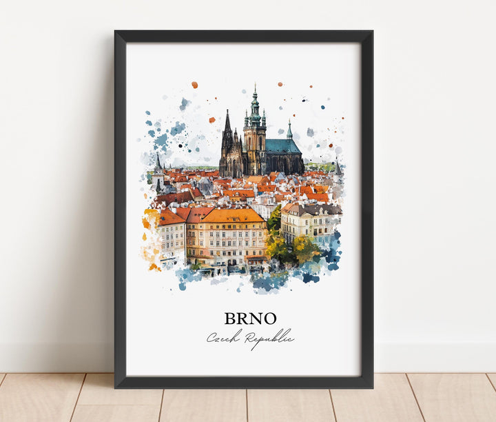 Brno Wall Art, Brno Print, Czech Republic Watercolor Art, Brno Czech Republic Gift, Travel Print, Travel Poster, Housewarming Gift