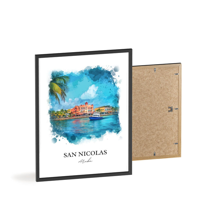 San Nicolas Wall Art, Oranjestad Print, Aruba Watercolor Art, San Nicolas Aruba Gift, Travel Print, Travel Poster, Housewarming Gift