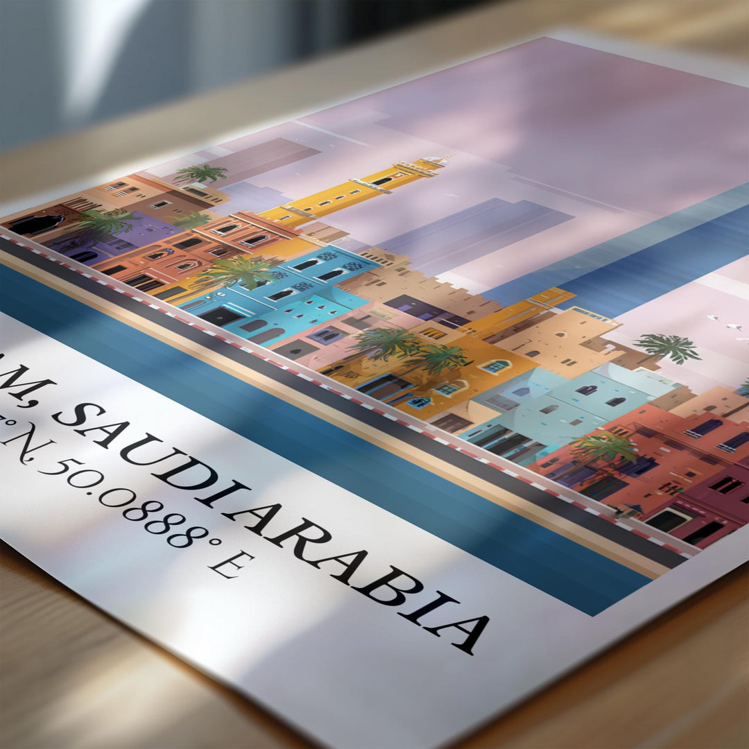 Dammam Art, Dammam Retro Travel Art, Dammam Home Decor, Dammam Gift, Saudi Arabia Travel Art, Travel Prints, Housewarming Gift
