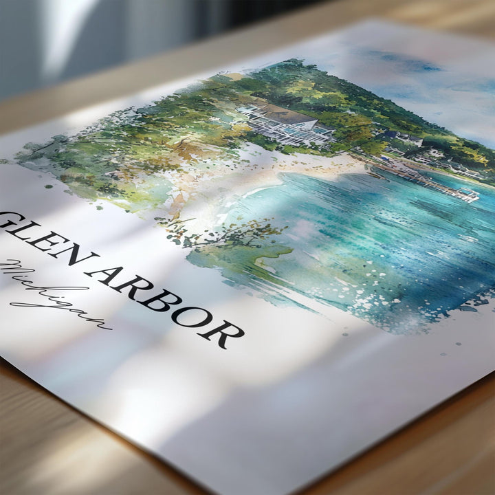Glen Arbor, Michigan, USA – Watercolor Art Print