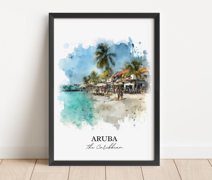 Aruba Wall Art, Aruba Print, Aruba Watercolor Art, Aruba Caribbean Gift, Travel Print, Travel Poster, Housewarming Gift