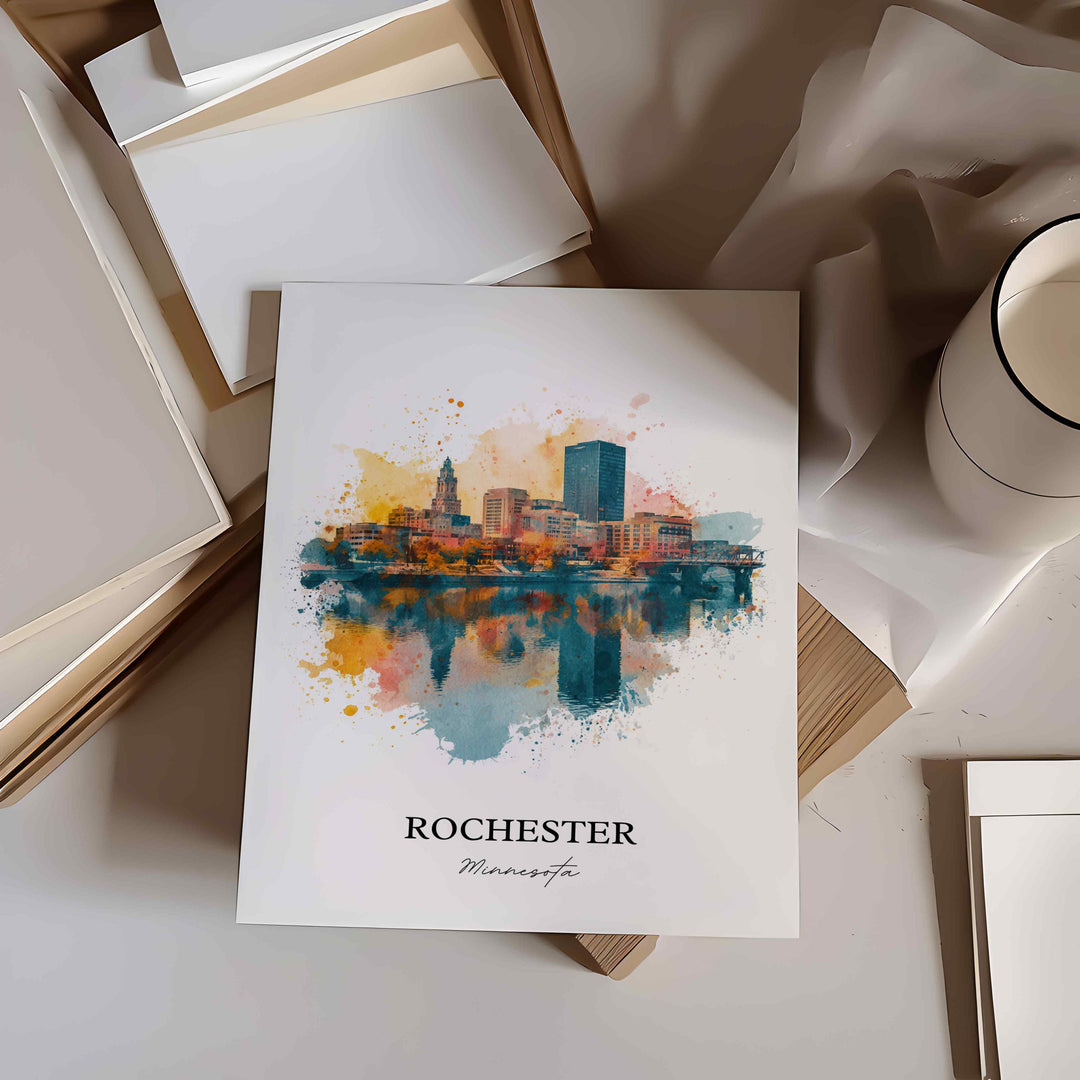 Rochester, Minnesota Wall Art, Rochester Print, Minnesota Watercolor Art, Rochester Minnesota Gift, Travel Print, Travel Poster, Housewarming Gift