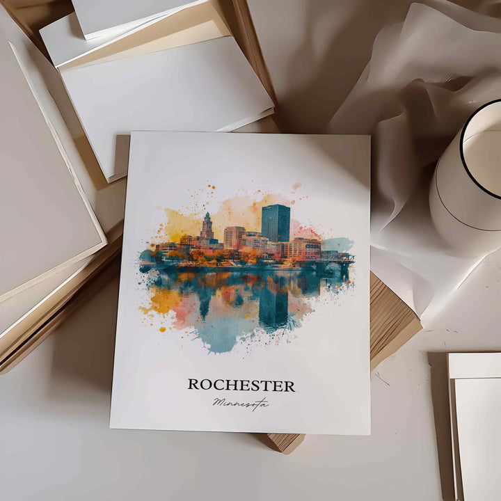 Rochester, Minnesota Wall Art, Rochester Print, Minnesota Watercolor Art, Rochester Minnesota Gift, Travel Print, Travel Poster, Housewarming Gift