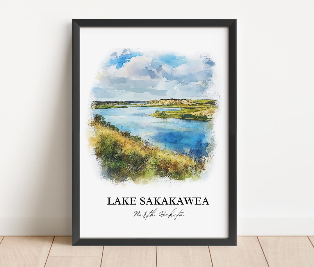 Lake Sakakawea ND Wall Art, Pick City ND Print, North Dakota Watercolor, Lake Sakakawea Gift, Travel Print, Travel Poster, Housewarming Gift