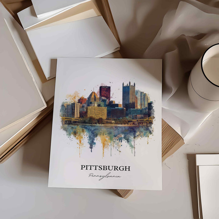 Pittsburgh, Pennsylvania Wall Art, Pittsburgh Print, Pittsburgh PA Watercolor Art, Pennsylvania Gift, Travel Print, Travel Poster, Housewarming Gift