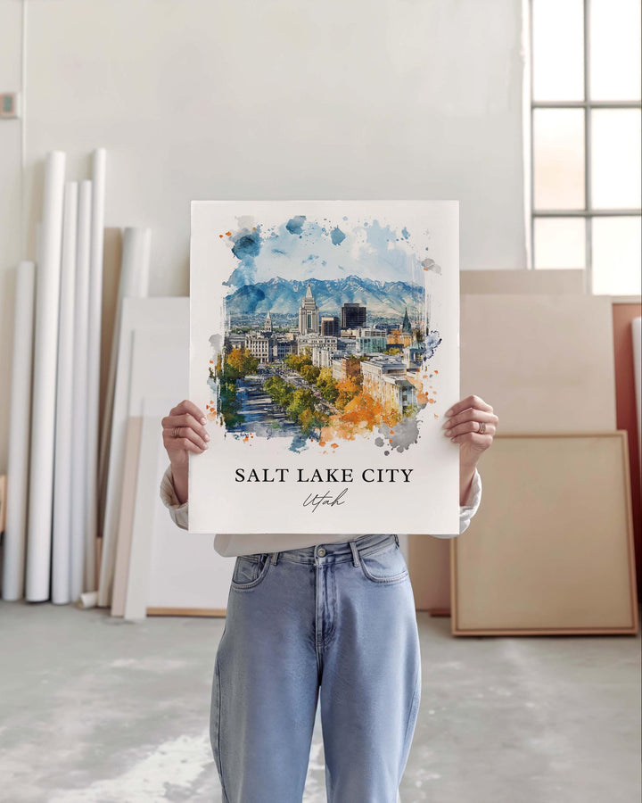 Salt Lake City Wall Art, Utah Print, Salt Lake City UT Watercolor Art, SLC Gift, Travel Print, Travel Poster, Housewarming Gift