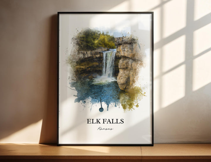 Elk Falls KS Wall Art, Elk Falls Print, Elk Falls Watercolor Art, Elk Falls Kansas Gift, Travel Print, Travel Poster, Housewarming Gift